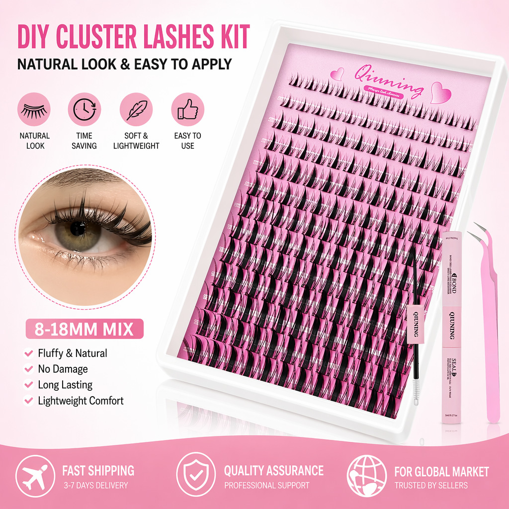 Eyelash Extension Wet Look - QIUNING Wimperclusters Manga Wimperclusters Kit Transparante